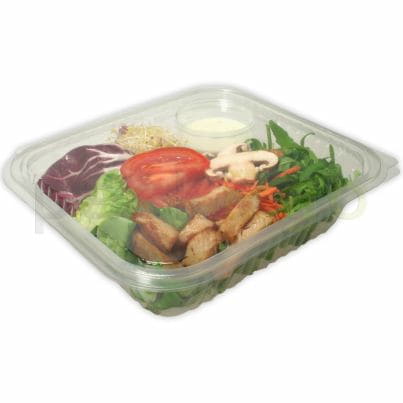 Salatschalen PET mit Dressingfach, anhängender Deckel - 1100ml