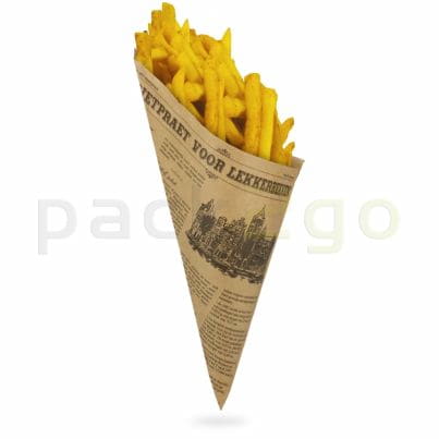 Papierspitztüten braun 2-lagig 23cm 250g Pommes - Zeitungsmotiv 