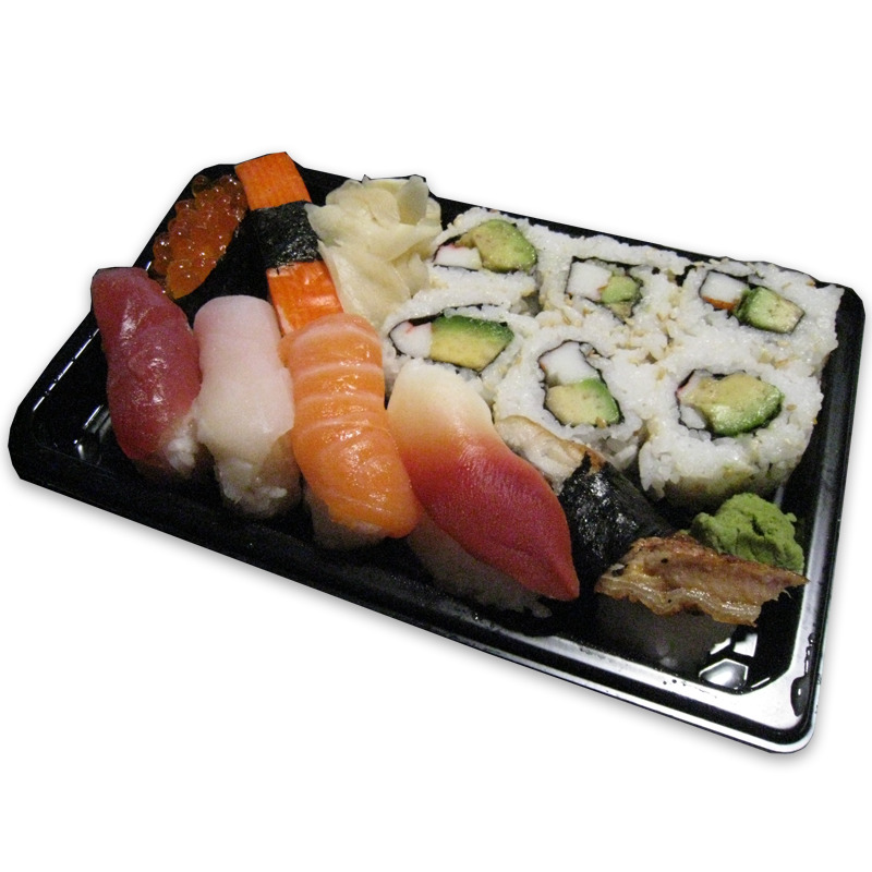 Moreel onderwijs Volwassen Portugees Sushi verpakking inclusief deksel, sushi-box to go-tray, zwart, klein