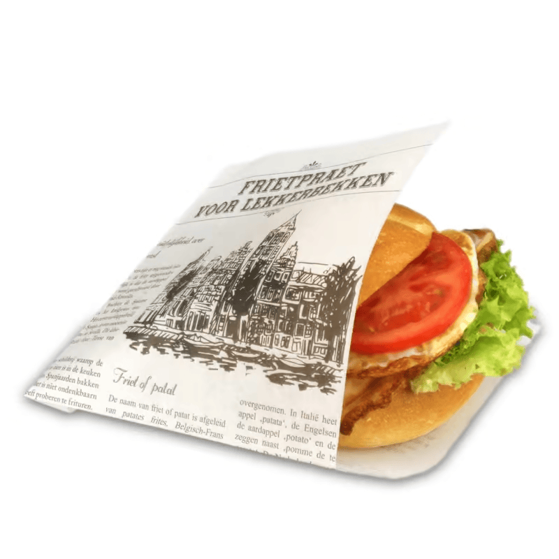 Produktbild von Snacktaschen Hamburgertüten – 1000 Stück, Kraftpapier, 16x16 Cm, 2-seitig Offen, Newspaper-Design, Fettdicht
