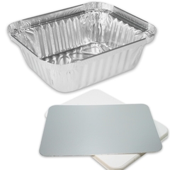Alu-Behälter eckig inkl Deckel - 146x120mm, 470ml, Alubehälter für Menüs