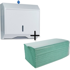 STARTERPAKET - Spender für Papierhandtücher Zickzack und C-Falz + Papierhandtücher, Zickzack, 1-lagig "Eco", grün