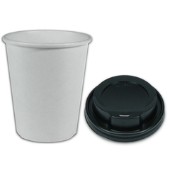 SPARSET - Coffee To Go Kaffeebecher weiß - 8oz, 200ml, Pappbecher mit schwarzem Deckel