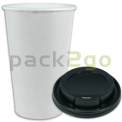 VOORDEELSET - Coffee-to-go-koffiebekers wit - 16oz, 400 ml, kartonnen bekers met zwarte deksel