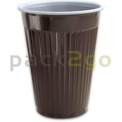 Automatenbecher, braun-weiß, längsgeriffelt, Polystyrol - 0,18l