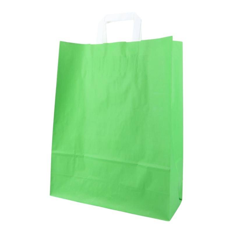 Grüne Papiertragetaschen 32+12x40cm schräg