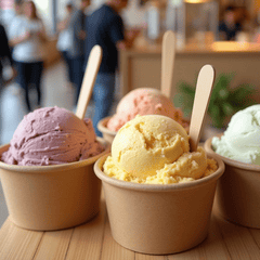 Eisspaten in Eis mit braunem Becher