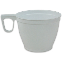 Wegwerp-koffiekopje, Plastic beker met greep (kunststof) wit - 180 ml