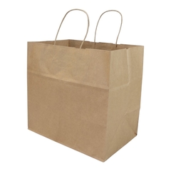 Papiertragetaschen 26+17x25cm mit gedrehter Papierkordel - Kraft braun