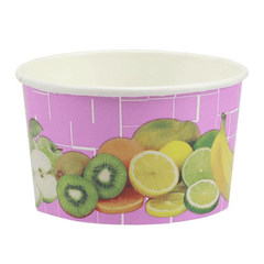 Pinker Eisbecher mit Früchtemotiv 100 ml