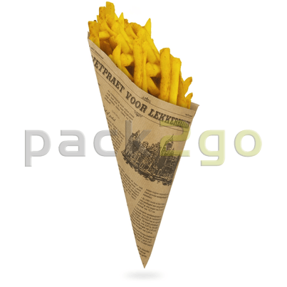 Papieren puntzakken voor patat 23 cm 250 g, krantenmotief 