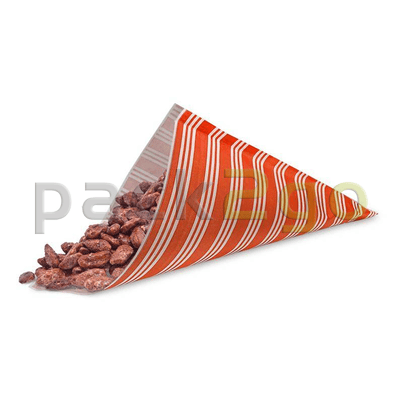 Papierspitztüten 19cm, für 125g Pommes, rot/weiß Kraftpapier