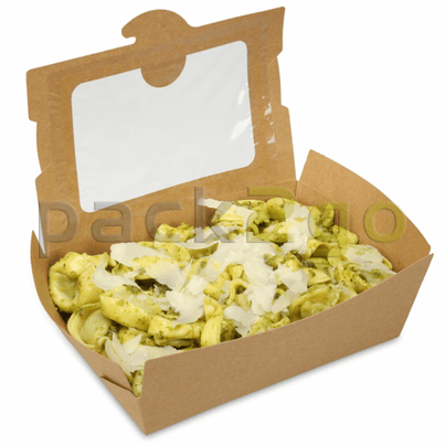 Bio-Foodcase - snackbox met venster, gecoat, bruin - 1500ml