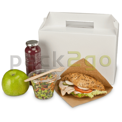 Lunchbox met handvat - witte kartonnen box, 265 x 128 x 180 mm