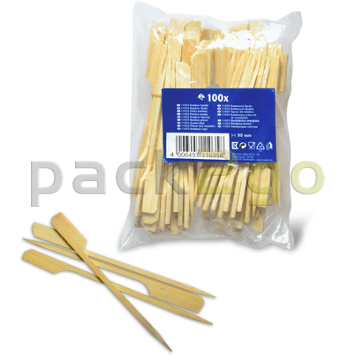 Bamboespiesjes, hout met vlaggetjes - Satéprikkers met bladuiteinde, partycatering, 90mm