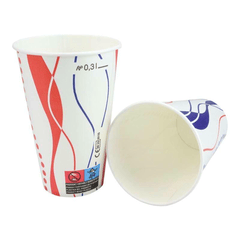 Weißer Kaltgetränkebecher 300ml mit rot-blauer Retro-Spirale - Gruppe