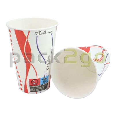 Weißer Kaltgetränkebecher 200ml mit rot-blauer Retro-Spirale - Gruppe