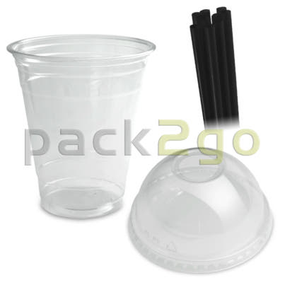 COMBI - Clear cups (smoothie bekers) - 12oz, 0,3 l -. PET met bolvormige deksel en rietjes