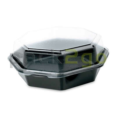 Octaview box, 8-hoekig Duni, saladebakjes zwart met doorzichtig deksel - 1300ml