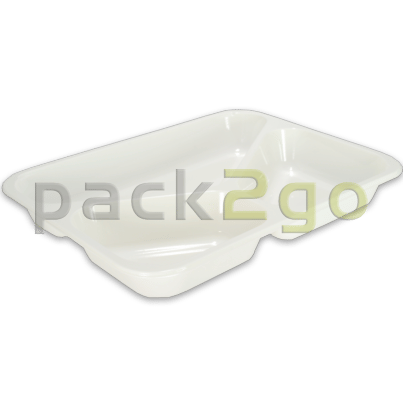 PP-menuschalen, vlak 225 x 175x30mm, wit, 3 vaks, voor magnetron