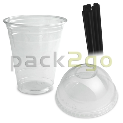 KOMBI - Clear Cups (Smoothie-Becher) - 12oz, 0,3L - rPET mit Dom-Deckel und Bio-Trinkhalmen