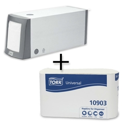 STARTERPAKET - Tork Serviettenspender N2, Aluminium + Spenderservietten 25x30cm, gefaltet 9x12,5cm 1-lagig