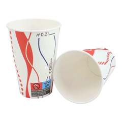 Weißer Kaltgetränkebecher 200ml mit rot-blauer Retro-Spirale - Gruppe