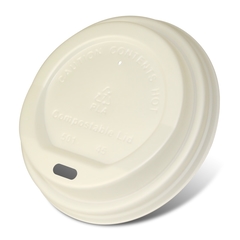 Kompostierbare Coffee To Go Deckel 12/16/20oz, für Kaffeebecher 0,3-0,5L, CPLA - weiß