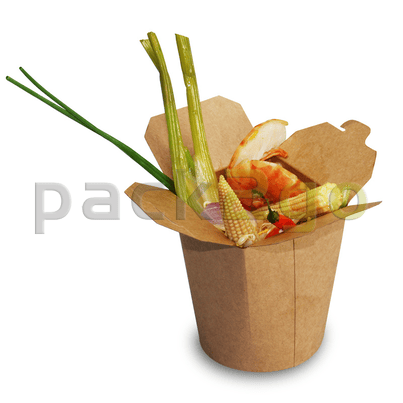 SmartServ doos - ronde vouwdoos karton bruin - 16oz/500ml voor pasta, kebab, Azië