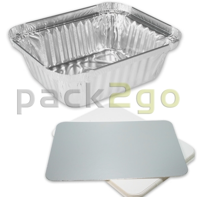Aluminium bakjes rechthoekig incl. deksel - 146x120mm, 470ml, aluminium bakjes voor menu's
