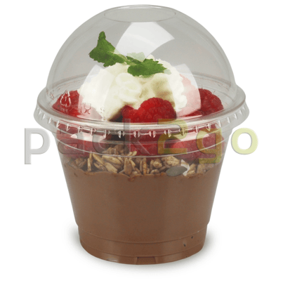 COMBI - Clear cups (smoothie bekers) - 9oz, 0,2 l plat - plastic bekers PET met bolle deksel